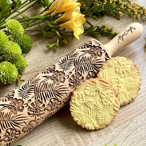 Algis Crafts | RAINFOREST Embossed Rolling Pin for Baking Accessories with Laser Engraved Design | Beautifully Handmade Pattern Rolling Pin | Decorative Rolling Pins to Make Unique Bakes