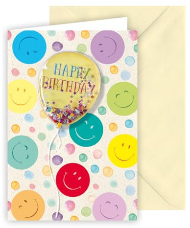 KE - Geburtstagskarte für Männer und Frauen, Glückwunschkarte, inkl. Umschlag, DIN B6 Format, beige, Motiv: Smileys