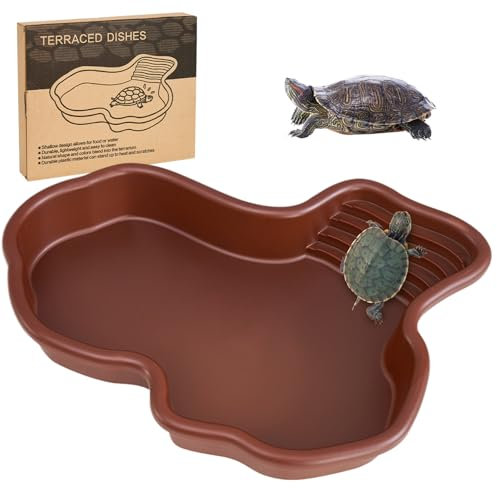 Wedhapy Habitat de Tortue avec Rampe Non glissée Reptiles Peu Profonds Piscine Géométrique Tobine à Tortues Maison de Tortue Turtle Tank 12.2x9.8x2 Pouce Discus