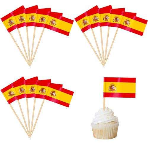 100 banderas de cóctel de España, palillos de dientes, banderas decorativas para tartas de fruta, papel para decoración de pasteles, palillos pequeños para campeonato europeo, olímpicos