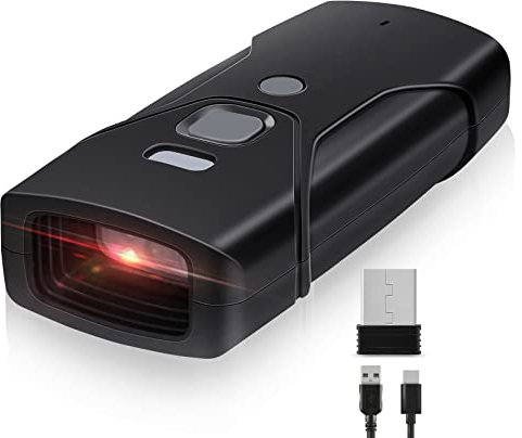 JRHC Bluetooth Barcode Scanner, Mini 2D Portable Wireless Barcode Scanner 3-in-1 Bluetooth and 2.4-G Barcode Reader