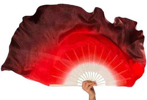 Hayaww Seide Bauchtanz Fan Schleier Seidenschleier Für Bauchtanz Bauchtanz Fächer Schleier Aus Chinesischer Seide Bauchtanz Tanzfächer Tanz Fan Bambus Fächer,Für Bauchtanz,Kurz,Rechts (rot)