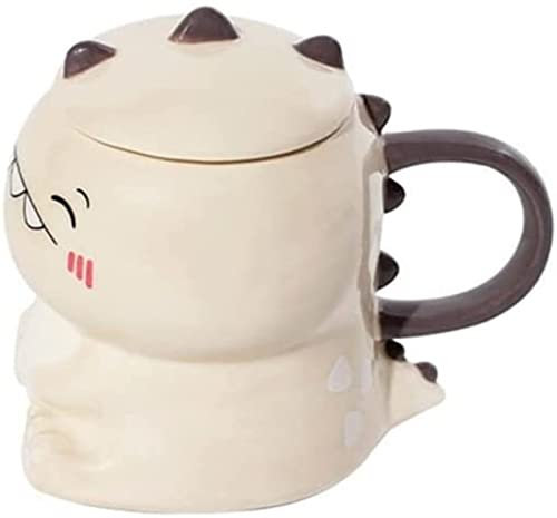 Tazas de café reutilizables Taza de cerámica de dinosaurio lindo de dibujos animados Taza de café pintada a mano creativa con cuchara Taza de agua para bebida de leche Linda (Color: Bg, Tamaño: 450