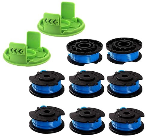 Bobine de fil simple de rechange pour débroussailleuse Greenworks 24 V et G-MAX 40 V, 21342, 2100302, 2102902, 2102902, 2103202, 21332 (8 bobines + 2 capuchons) 4,9 m