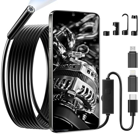 Endoskopkamera mit Licht, 1080P Endoskop Schlangenkabel, Typ-C HD Handy Endoskop, Inspektionskamera 8 LEDs Wasserdicht IP67, Rohrkamera Kanalkamera für Android und iOS, iPhone, iPad, Tablet(5M)