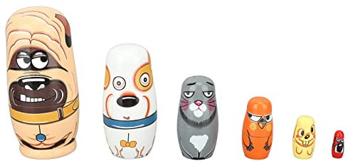 flexman 6 Stück Russische Nistpuppen, Dekorative Handgefertigte Hunde Matroschka Puppen aus Holz, Weihnachts und Geburtstagsgeschenk für Zuhause, Schlafzimmer, Dekoration