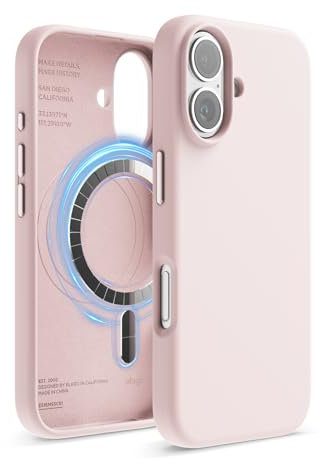 elago Coque Magnétique en Silicone Compatible avec iPhone 16 Étui 6,1 Pouces Compatible avec Tous Les Accessoires MagSafe - Aimants Intégrés, Silicone à Prise Douce, Antichoc (Joli Rose)