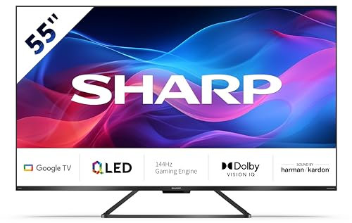 SHARP 55GR8265E Google TV 139 cm (55 Zoll) 4K Ultra HD 144Hz QLED (Smart TV ohne Rahmen, Dolby Atmos, Dolby Vision IQ, HDMI 2.1 mit eARC, VRR und ALLM)