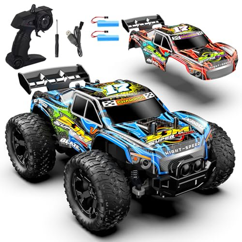Monstertruck Ferngesteuert, 1:18 Ferngesteuertes Auto ab 3 Jahre, 20km/h Ferngesteuerter Monstertruck mit Karosserielicht/Zwei Gehäuse, 2,4GHz Monster Truck Ferngesteuert ab 4 6 8 Jahre Junge Kinder