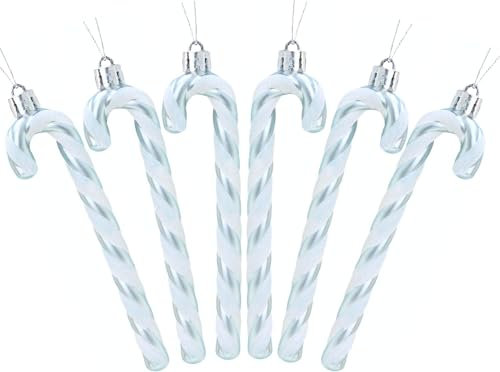 Glitter Candy Cane –Christmas Tree Hanging Decoration Bauble Xmas Ornament Pack of 6-13cm (Ice Blue)