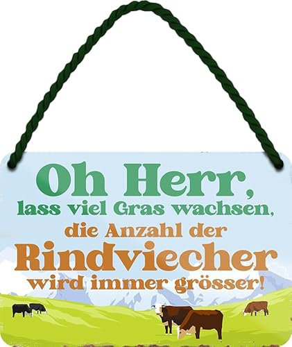 Blechschild ''Oh Herr lass Gras wachsen für Rindviecher'' 18x12cm Geschenk Lustige Sprüche Feier Vintage Retro Geburtstag Deko Party Überraschung Fan Büro Chef Angestellter Arbeit Job