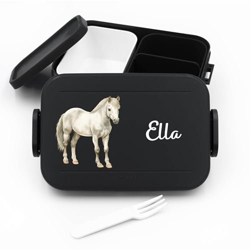 Kinder Bento Box Midi Lunchbox für Mepal Bentobox - Personalisierte Brotdose Mädchen - 900 ml - Nordic Black - lunch box kinder reiten maedchen geschenk Kita Vorschule