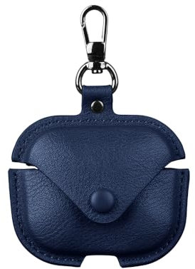 CasurvivePro Funda de Piel Sintética para Airpods 4 - Funda de Cuero Anticaída para Auriculares de Negocios, Diseño Retro, Color Azul