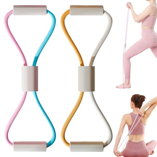 DBAILY Fitnessbänder, 2er Set Resistance Bands, Fitnessbänder Brust Expander und 8 Wort Brust Expander, Widerstandsbänder für Fitness, Stretching, Yoga (Rosa-Blau und Orange-weiß)