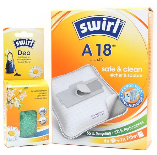 PakTrade 4 Staubsaugerbeutel + Deo-Perlen kompatibel mit Privileg 065 086, 685 484 | kompatibel mit Swirl A18 - A 18 | 4 Beutel, Lufterfrischer, Zubehör, Ersatzteile