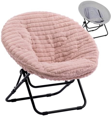 HollyHOME Klappsessel Rund Klappbar Sessel Wohnzimmer Schlafzimmer Relaxsessel Mondsessel Runder Loungesessel Ohrensessel Lesesessel Plüsch, Plüsch Rosa