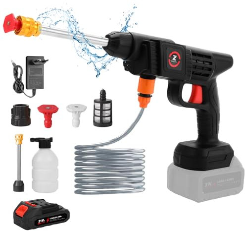 Akku Hochdruckreiniger, Max 70 Bar Mobiler Hochdruckreiniger Mit Akku, Schaumsprüher,5M Schlauch, Multifunktionale Düse, Gartenhaustier Outdoor Autoreinigungswerkzeug ﻿ (10000mah)