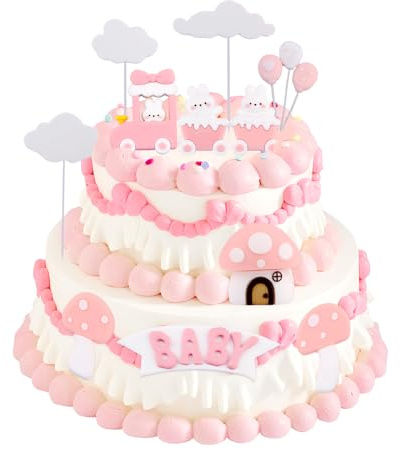XIAQICA 16 Stück Tortendeko Geburtstag Hase Cake Topper Geburtstag Tortendeko Mädchen Rosa Weiß Kuchen Deko Geeignet für Geburtstagstorte Cupcake Party DIY Kuchen Dekoration