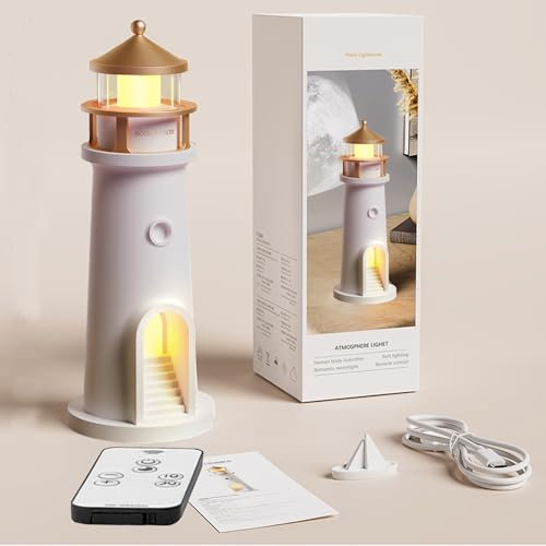 YOUYIKE Leuchtturm Deko, Led Lighthouse Lampe Zimmer schlafzimmer Deko, Projektion Mondlampe, Leuchtfeuer mit Fernbedienung, Leuchtturm Geschenk, für Wohnzimmer Weihnachten Geburtstag