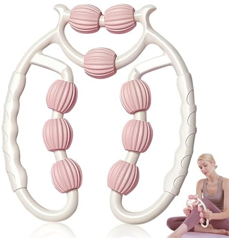 shallyong Masseur Anti Cellulite, Rouleau Musculaire pour Jambes, Cellulite, Rouleau de Massage 360°, Rouleaux de Massage pour Muscles (Blanc + Rose)