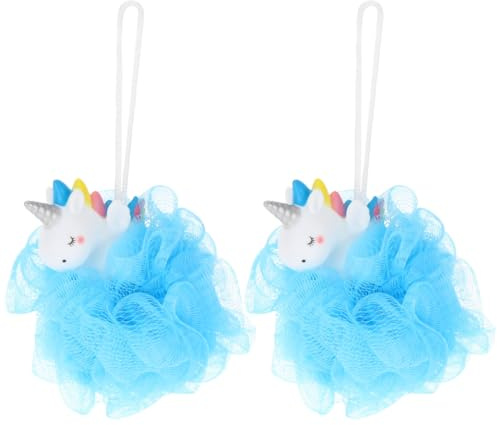DONFAMDS 2 Stück Einhorn Duschball Kinder Badekugel Peeling Massage Schwamm Blau Pe Netz Spa Reinigung