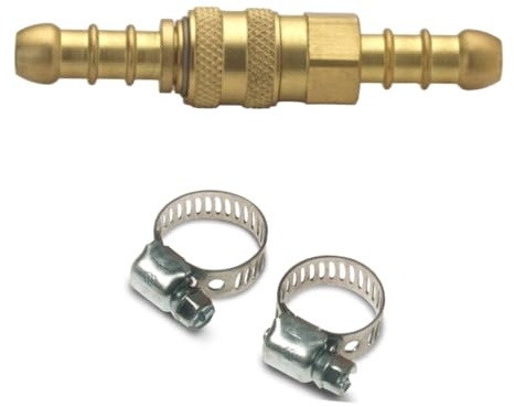 JD Brands Quick Release Gas Coupling Nozzle 8mm x 8mm – Brass Inline Hose Connector for Propane & Butane – Ideal for BBQs, Camping Stoves, Patio Heaters & Outdoor Cooking (With Clips)