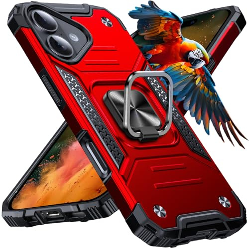 Anqrp Heavy Duty Case for iPhone 17 Case with Enhanced Ring Holder Grip Stand, Military Grade Shockproof Rugged Drop Protective Silicone Hard iPhone 17 Phone Case Cover, Red