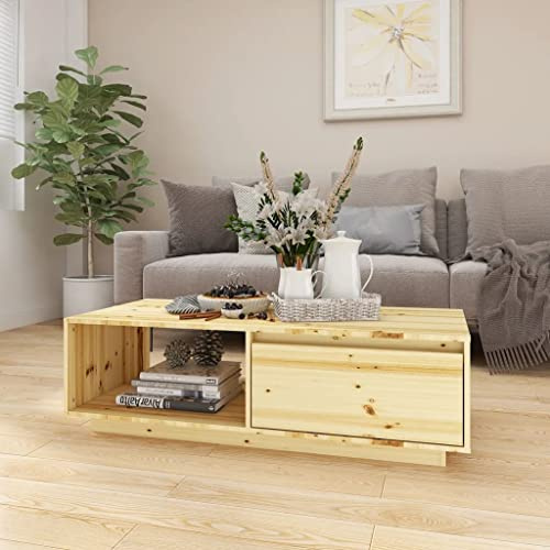 WEMYUFURN Massiver Tannenholz Couchtisch mit Ablagen - Moderner Beistelltisch für Wohnzimmer, Robust und Langlebig mit Stauraum für Deko und Zeitschriften