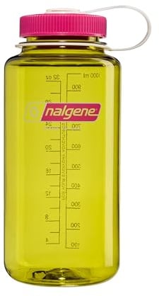 Nalgene BPA Free Leak Proof Tritan Water Bottle - Wide Mouth - 32 oz - Made in USA for Outdoor Use and Daily Hydration - Thrill & Motion (Endive