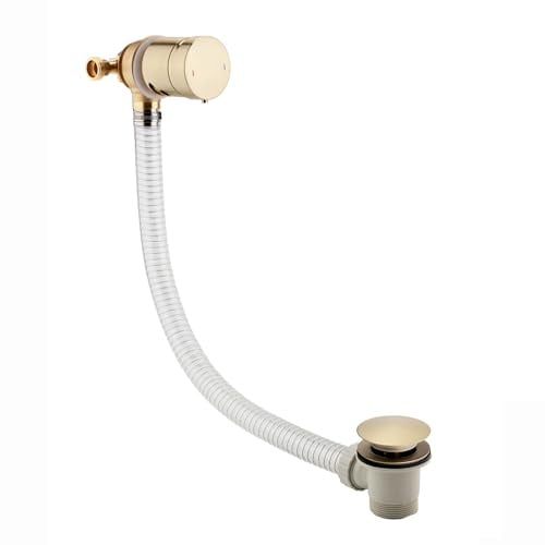 ENKI, W92, Bath Filler Waste and Overflow, Bath Filler Mixer Tap, Temperature Control and Clicker Waste, Click Clack, Brushed Brass