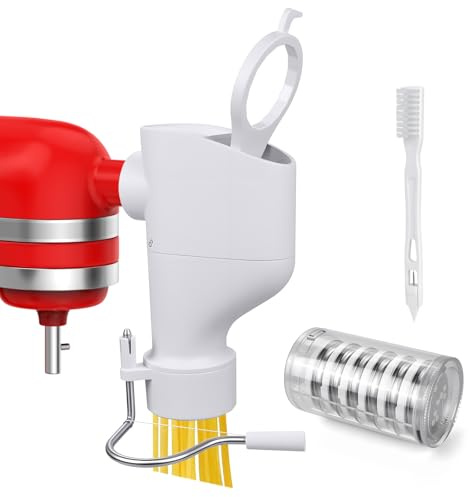 Presse à Pâtes pour KitchenAid Robots Pâtissiers par MMOBIEL – 7-en-1 Machine à Pâtes- Plaques Interchangeables pour Fusilli, Rigatoni, Spaghetti, Bucatini, Fettuccine & Macaroni – Installation Facile