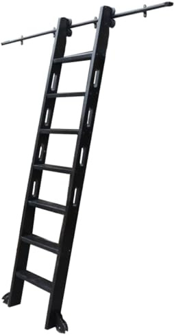 Kit de quincaillerie pour échelle coulissante de bureau en mezzanine, rail complet en acier au carbone avec roulettes de sol à frein, pour bibliothèque, cuisine ou cave à vin(366cm Kit de piste)