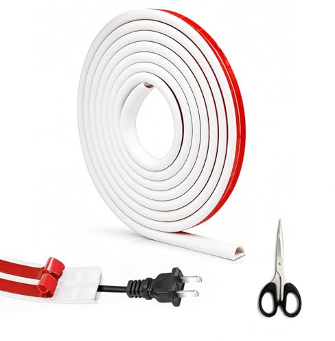 Cable Trunking White, Trunking for Electric Cables, 15 x 10mm D Shape Cable Management Conduit, Self Adhesive Wire Covers for Cables Wall, Cord Hider Raceway for TV and Home Office