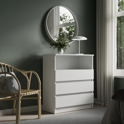 Home Collective Kommode Sideboard Schubladenkommode | viel Stauraum mit 3 Schubladen & 1 offenem Fach Schubladenschrank | modern Schlafzimmer Wohnzimmer Flur Büro Möbel Organizer | 76x87x35 cm | weiß