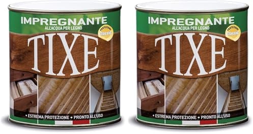 TIXE Impregnante Legno all'Acqua | Vernice Finitura Protettiva, Impregnante Legno Esterno Interno non Filmogena Resistente ai Raggi UV | 750 ml | Noce Scuro | Made in Italy (Confezione da 2)