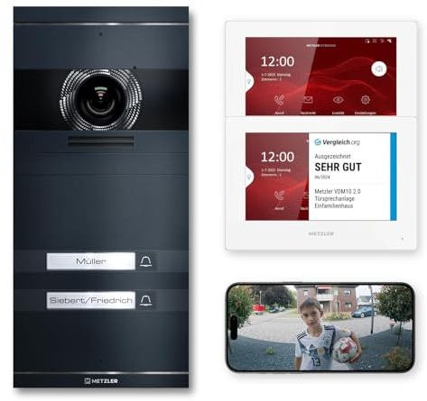 Metzler VDM10 2.0 Video Sprechanlage Komplett Set, mit austauschbarem Namensschild - Anschluss 2-Draht -Türsprechanlage mit HD-Kamera für 2 Familienhaus, Smartphone App, in Anthrazit aus V2A Edelstahl