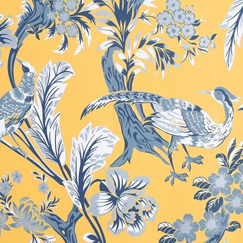 Lush Decor Dolores 2 STK. Lichtfilternde Fensterpaneele, 132 x 213 cm, Gelb – Stoffvorhänge – Blumen-Vogeldruck – Grandmillennial & Französischer Landhausstil – Landhaus & maximalistische Deko