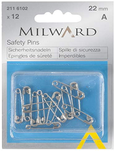 MILWARD Safety Pins, Silver, 22mm, 12 Pieces