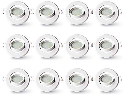 LAMPAOUS LED Einbaustrahler Schwenkbar Ultra Flach 12er Set 5W LED Modul IP23 Spot Einbauleuchte Deckenspot Deckenstrahler Einbauspot Spots Rund Warmweiss Metall rund Einbaurahmen
