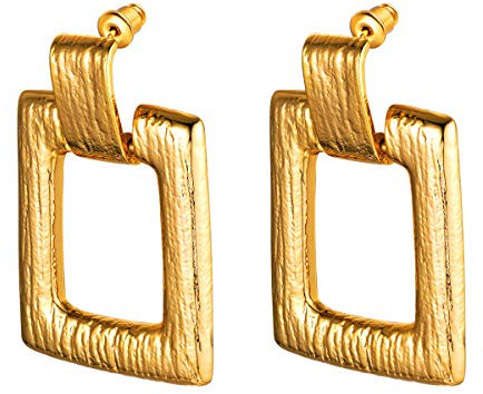 FOCALOOK Damen Minimalism Geometrische Ohrringe Viereck baumeln Ohrringe Gold überzogen Ohrstecker Ohrschmuck für Party Bürodamen