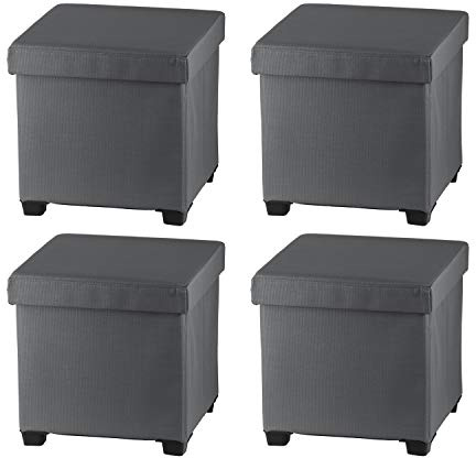Multi-Purpose Folding Storage Ottoman - DARK GREY - 38cm x 38cm x 38cm - Indoor/Outdoor - Max Load 150kg (Set of 4)