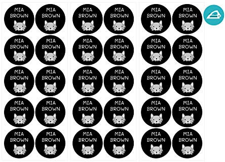 28 Thermo-Klebeetiketten zur Kennzeichnung der Kleidung. Runde Etiketten mit einem Durchmesser von 3 cm. Farbe Schwarz (zum Bügeln)