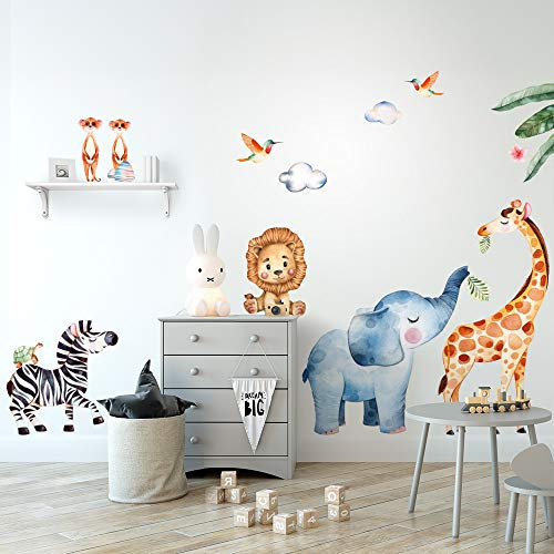 kina - R00534 Autocollants Muraux Enfant écologique et hypoallergénique Effet Tissu Doux Repositionnables Jungle Zoo Savane Décoration Bébé Nouveau Pépinière Adhésif Peint
