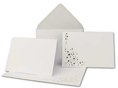 20x Faltkarten-Set mit Umschlägen DIN B6 - Naturweiß (Weiß) mit goldenen Metallic Sternen - 11,5 x 17 cm - bedruckbar - Ideal für Weihnachtskarten
