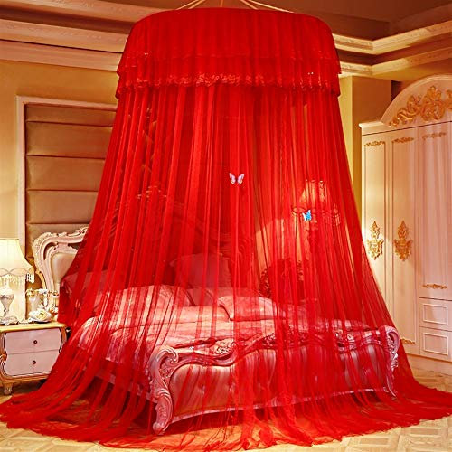 Ommda Moskitonetz Feinmaschig Gummizug Aufhängung Kopfschutz Betthimmel Baldachin Prinzessin Insektennetz Baldachin Reise Extra Groß für doppelbett und Einzelbett,Rot,1x2.8m
