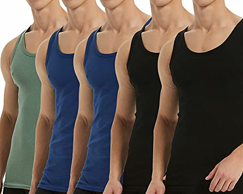 Falechay Canottiera Uomo Pacco da 5 100% Cotone Fitness Canottiera Sportiva | Canottiere,Elasticizzato,Fitness,Sportiva,Senza Etichette,Collo Tondo