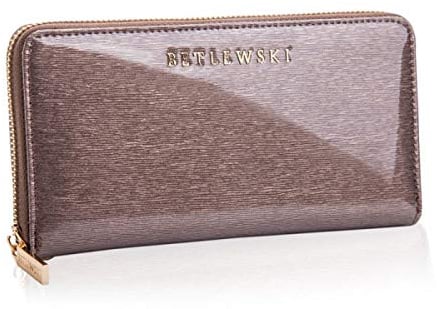 BETLEWSKI Damengeldbörse aus echtem Leder RFID Geldbeutel Damen sehr schöne Farben mit vielen Fächern, inkl Geschenkbox | Ledergeldbörse Royal, Grau