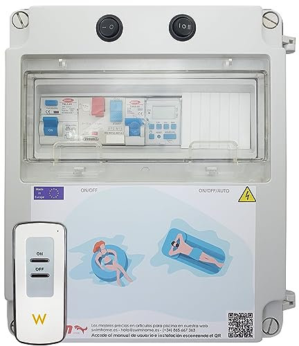 SWIMHOME Cadre électrique pour Piscine Guardamoteur, transformateur 100 W, télécommande pour éclairage on/Off (2 CV (6-10 A)