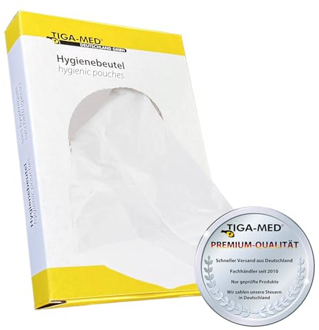 TIGA-MED 300 sacs hygiéniques blancs en PE – 10 boîtes de 30 – Sachets pour serviettes hygiéniques, tampons et protège-slips – Toilettes et sanitaires