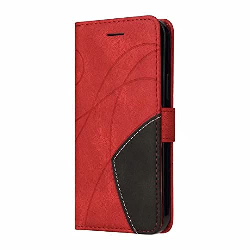 Ucikov Pochette en Cuir pour Téléphone Samsung Galaxy J6 Plus,Coque Antichoc Incassable Rabat Pratique Élégant Bourse Etui Housse Protection avec Béquille et Carte Bleue Fentes,Rouge